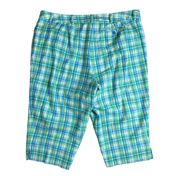 Talbots Woman Petite Seersucker Pedal Pusher Short Capri Pants 18W Blue Plaid - Picture 2 of 12